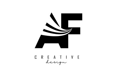 Creative black letters Af a f logo with leading lines and road concept design. Letters with geometric design.