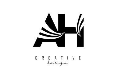 Fototapeta premium Creative black letters AH A H logo with leading lines and road concept design. Letters with geometric design.