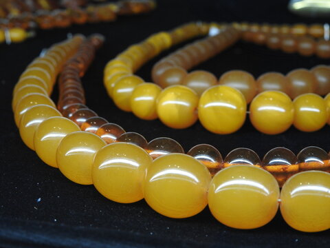 close up of an amber necklace