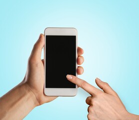 Hand holding the smartphone with blank screen for Infographic