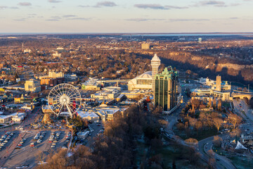 Niagara Falls, Ontario, Canada - December 19 2021 : Overlooking the Niagara Falls City downtown in...