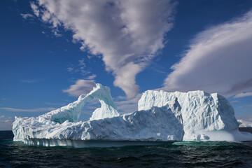 Antartic landscapes during a tripo across the Antartic peninsula with lot of icebergs, mountains and glaciers which land on the sea