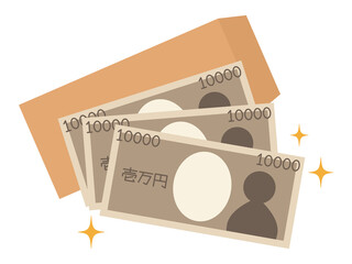 茶封筒と一万円札のアイコン　3万円
