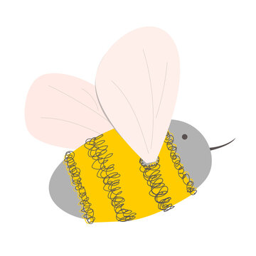 recommend clip art: Doodle hand drawn honey bee. Cute cartoon print for kids or bee farming products. Vector illustration isolated on white