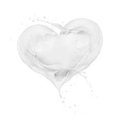 Splashes of cream in the shape of a heart isolated on a white background