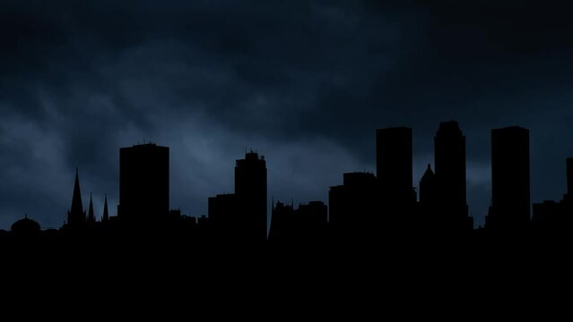 Lightning and Thunderstorm flash over Tulsa Metropolis Skyline, Oklahoma, USA, Concept on Topic Weather or Cataclysms