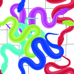 Obraz premium Funny snake pattern animal kids wallpaper. Seamless vector pattern