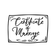 Document line icon. Marriage certificate. Notarized document about civil marriage. Wedding concept. Isolated vector illustration. doodle