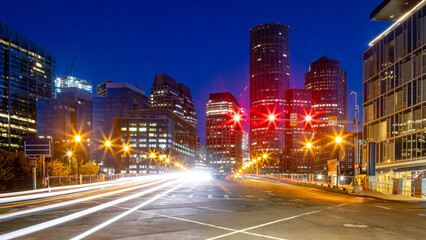 Fototapeta na wymiar Boston Massachusetts Traffic Cityscape Dawn