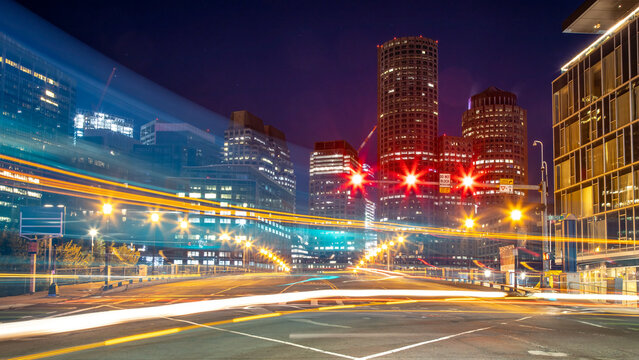 Boston Massachusetts Traffic Cityscape Dawn