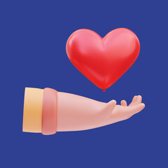3d rendering of hand icon illustration giving heart about caring, charity day