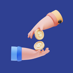 3d rendering of hand icon illustration giving donation money, charity day