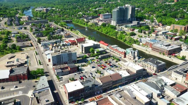 Aerial timelapse of Cambridge, Ontario, Canada on a fine day 4K