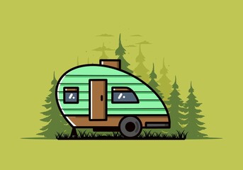 Teardrop camper vintage illustration design