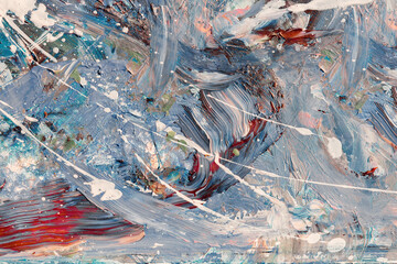 Hand painted Abstract background with impasto textures. Oil and acrylic painting, Thick paint texture. High Detail. Blue ocean tones