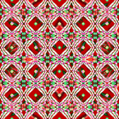 Mosaic Ethnic Art. Orange, Red, Pink Linen.