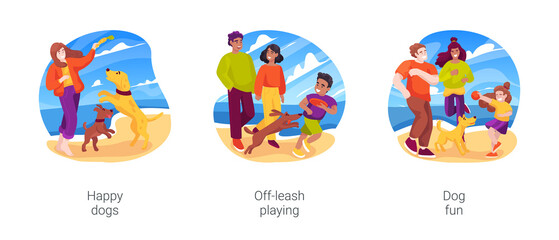 Fototapeta na wymiar Dog beach fun isolated cartoon vector illustration set