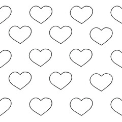 Hearts drawn black marker on white paper with inscription love. Valentine's day concept. Hearts background. Seamless pattern with heart.