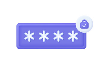 3D Password protection isolated on white background. Cyber protection. Privacy concept. Can be used for many purposes.