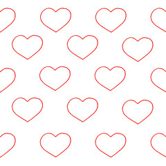 Hearts drawn red marker on white paper with inscription love. Valentine's day concept. Hearts background. Seamless pattern with heart.