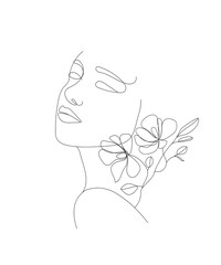 female portrait vector, tattoo, logo, female image on a white background with a flower