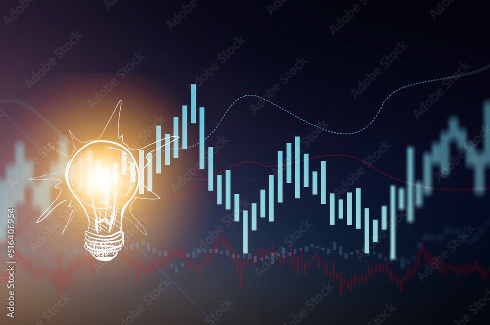 Canvas Prints electric light bulb on wires and a graph of the growth of electricity prices, Crisis Concept