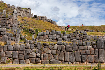 Saqsaywaman Inca archaeological site with large stone walls in Cusco, Peru. South America. 