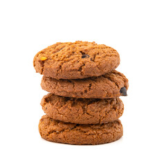 Fototapeta na wymiar Chocolate chip butter cookies isolated on white background