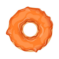 Delicious donut with orange glaze isolated on white background. Realistic vector illustration of sweet pastries.