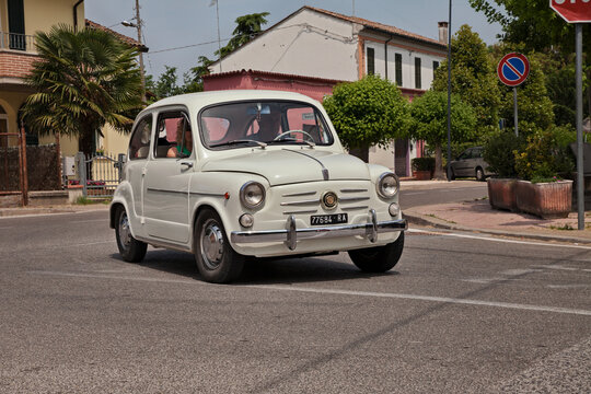 Vintage Fiat 750 - 600D (1964) in classic car and motorcycle meeting, on May 22, 2022 in Piangipane, Ravenna, Italy