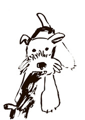 Funny dog portrait, fox terrier, illustrations vector poster for kids.