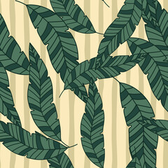 Simple tropical palm leaves seamless pattern. Linear exotic botanical texture.