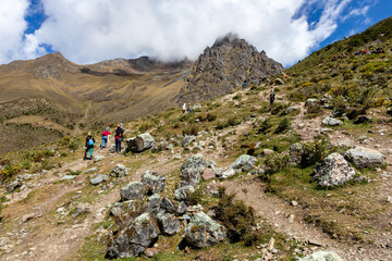 Fototapeta premium Humantay Lake and Mountains. Cusco’s Beautiful Blue Lagoon, between the Salkantay Peak and the Humantay Mountain. Peru.