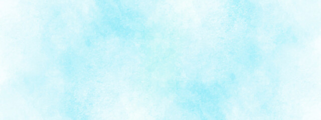 Creative soft light sky blue watercolor background with grainy white stains, Abstract blue watercolor background with grunge texture, Beautiful painted and scratched bright blue paper texture.
