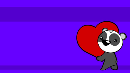 baby chibi panda bear cartoon, holdig big love red heart, background illustration in vector format
