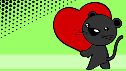 lovely little baby chibi panther cartoon, holdig big love red heart, background illustration in vector format