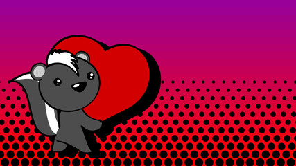 lovely little baby chibi skunk cartoon holdig big love red heart background illustration in vector format