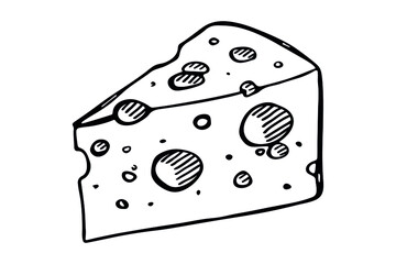 Hand drawn cheese parts and slices isolated on a white background. Cheese icon. Vector cheese clipart