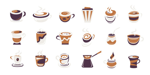 Coffee, coffee house, coffee shop elements. Modern icons vector collection. Paper bag, takeaway cup, spresso, cappuccino