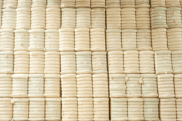 Raw cotton bales in textile factory. Turkey, izmir.  