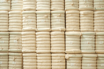 Raw cotton bales in textile factory. Turkey, izmir.  