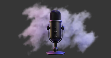 3d illustration of a microphone on a background of pink-blue fog, haze