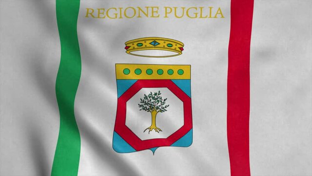 Apulia region flag, Italy, waving in the wind, background