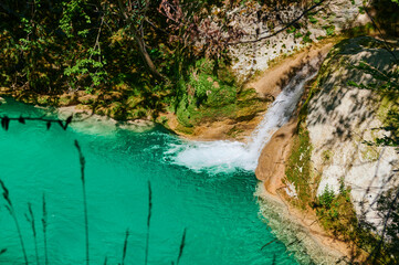 Turquoise waters in the Urederra river, Baquedano