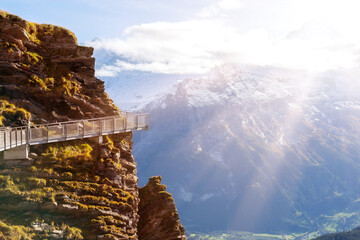 Grindelwald, Switzerland First mountain in the Swiss Alps in the Canton of Bern. The metal sky-walk...