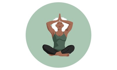 African american black woman with white hair in lotus pose yoga