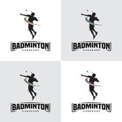 set of jump smash badminton silhouette logo