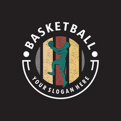 Basketball slam dunk flame silhouette logo design
