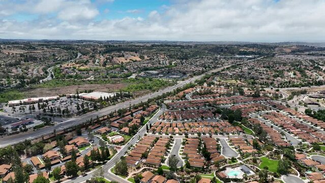 Aerial view of residential neighborhood in Oceanside, South California, USA