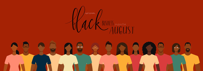 Black owned business month August lettering. African american visibility promotion banner template.